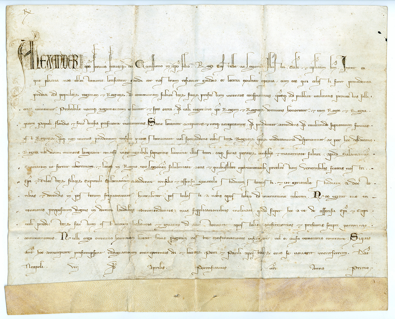Bulas Pontificias, original pergamino. Aula regia, Alfonso X y la Universidad de Salamanca. Exposición Arquitecto de historias: Alfonso X y el saber histórico en la Edad Media. Universidad de Salamanca